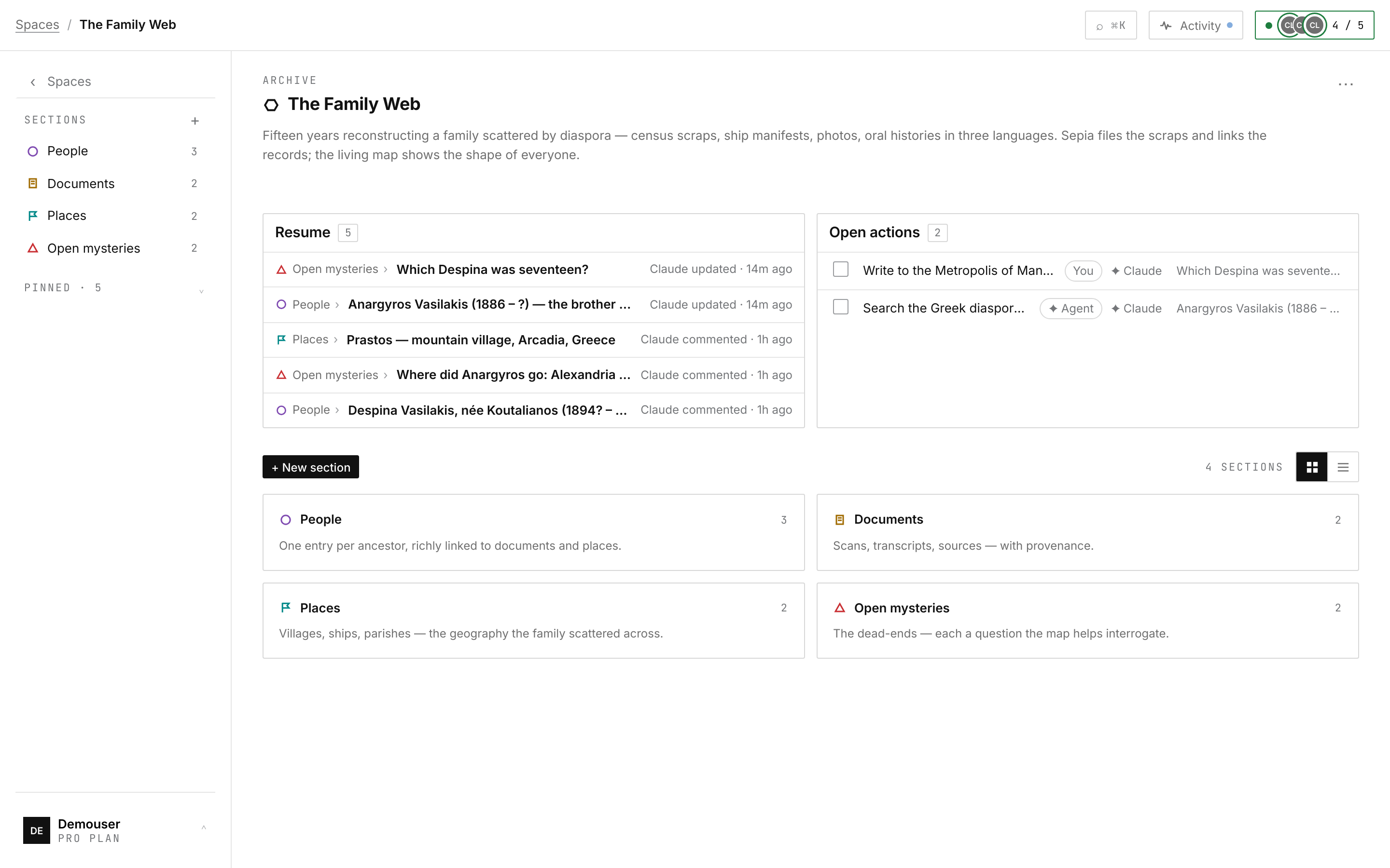 The Family Web — people, documents, places and open mysteries of one family's history, cross-linked into a small research web.